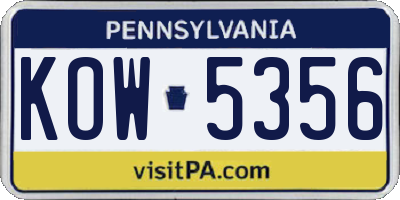 PA license plate KOW5356