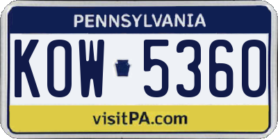 PA license plate KOW5360