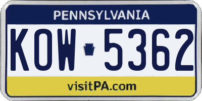 PA license plate KOW5362