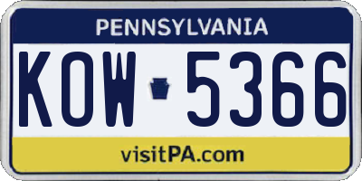 PA license plate KOW5366