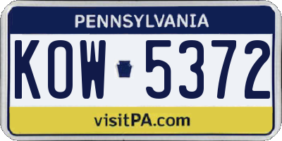 PA license plate KOW5372