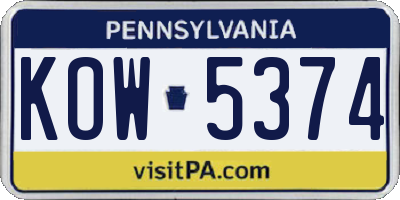 PA license plate KOW5374