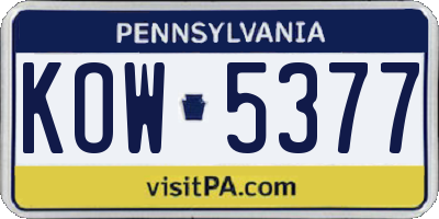 PA license plate KOW5377