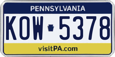 PA license plate KOW5378