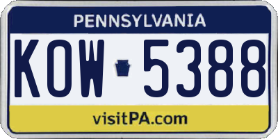 PA license plate KOW5388