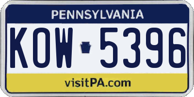 PA license plate KOW5396