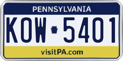 PA license plate KOW5401
