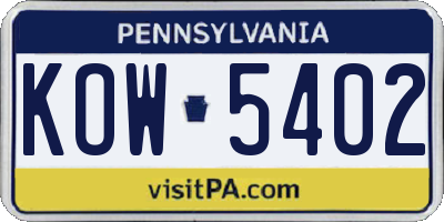 PA license plate KOW5402