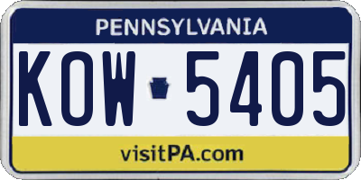 PA license plate KOW5405