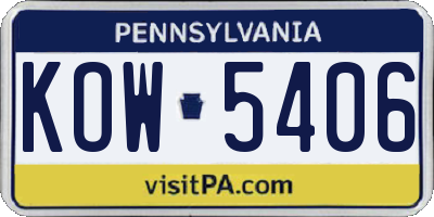 PA license plate KOW5406