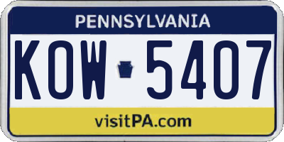 PA license plate KOW5407
