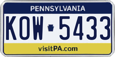 PA license plate KOW5433