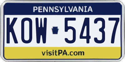 PA license plate KOW5437