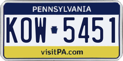 PA license plate KOW5451