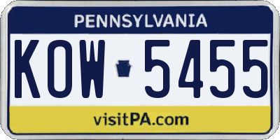 PA license plate KOW5455