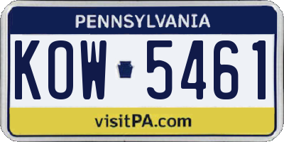 PA license plate KOW5461