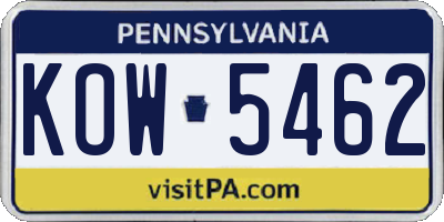 PA license plate KOW5462