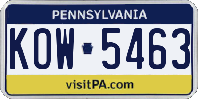 PA license plate KOW5463