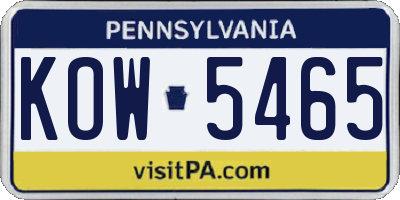 PA license plate KOW5465