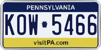 PA license plate KOW5466