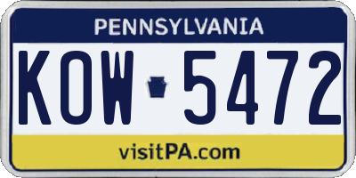 PA license plate KOW5472