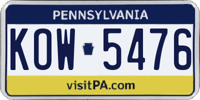 PA license plate KOW5476