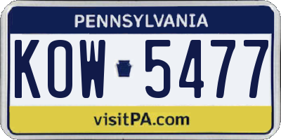 PA license plate KOW5477