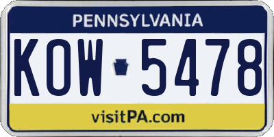PA license plate KOW5478