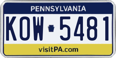 PA license plate KOW5481