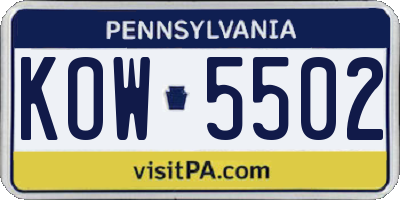 PA license plate KOW5502
