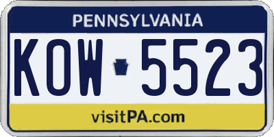 PA license plate KOW5523