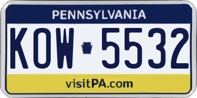 PA license plate KOW5532