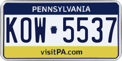 PA license plate KOW5537