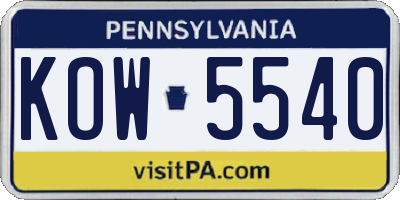 PA license plate KOW5540
