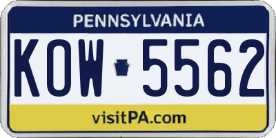 PA license plate KOW5562