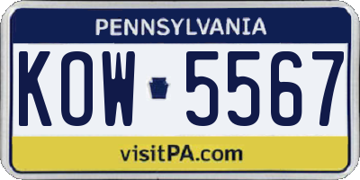 PA license plate KOW5567