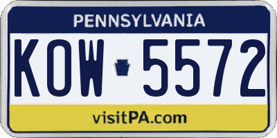 PA license plate KOW5572