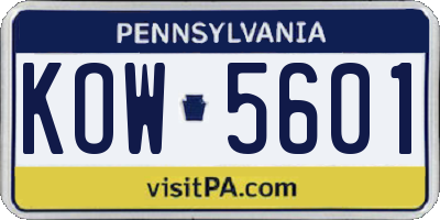 PA license plate KOW5601