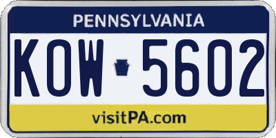 PA license plate KOW5602