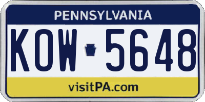 PA license plate KOW5648