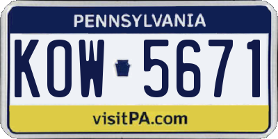 PA license plate KOW5671