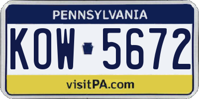 PA license plate KOW5672