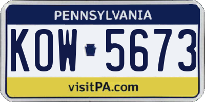 PA license plate KOW5673