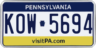 PA license plate KOW5694