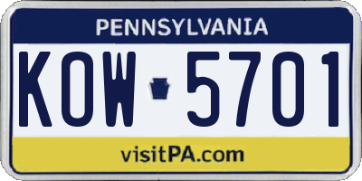 PA license plate KOW5701