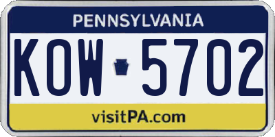 PA license plate KOW5702
