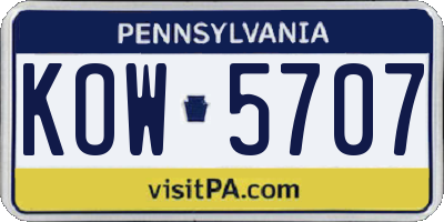 PA license plate KOW5707