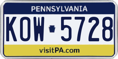 PA license plate KOW5728
