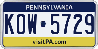 PA license plate KOW5729