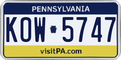 PA license plate KOW5747